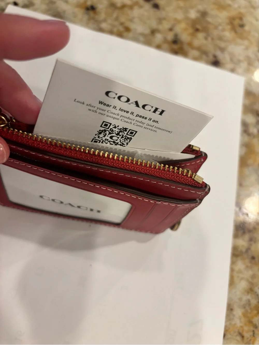 COACH Brown Signature Coated Canvas  Mini ID case Red Heart Print and Key Ring